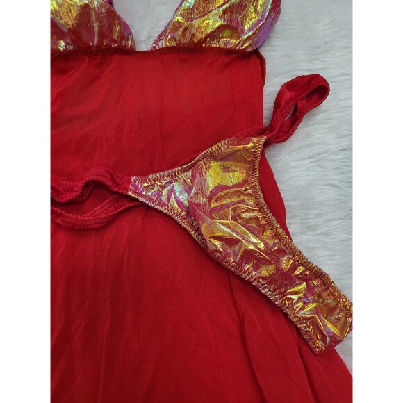 Exotic Handmade Cherry Red Babydoll Dancewear 2 Piece Set Size Small/Medium - Picture 3 of 7